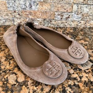 Tory Burch suede tan travel ballet flats